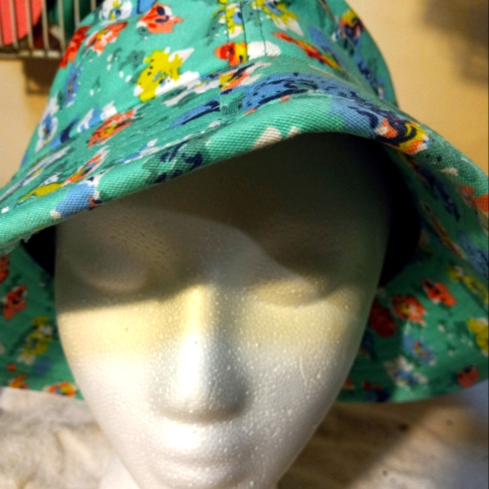 New,deep aqua floral bucket sun hat one size& 100% cotton.